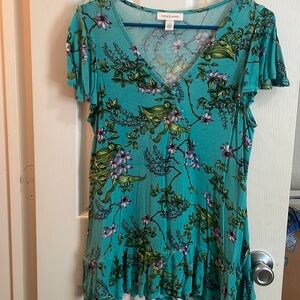 Vintage America - Size S - Turquoise with purple flowers